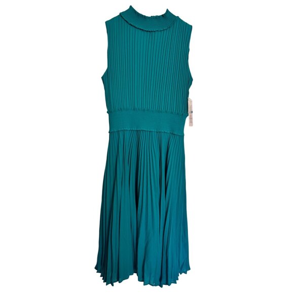 Nanette Lepore Size 10 Smocked High Neck Pleated Dress Deep Lake NWT $148 - Picture 4 of 13